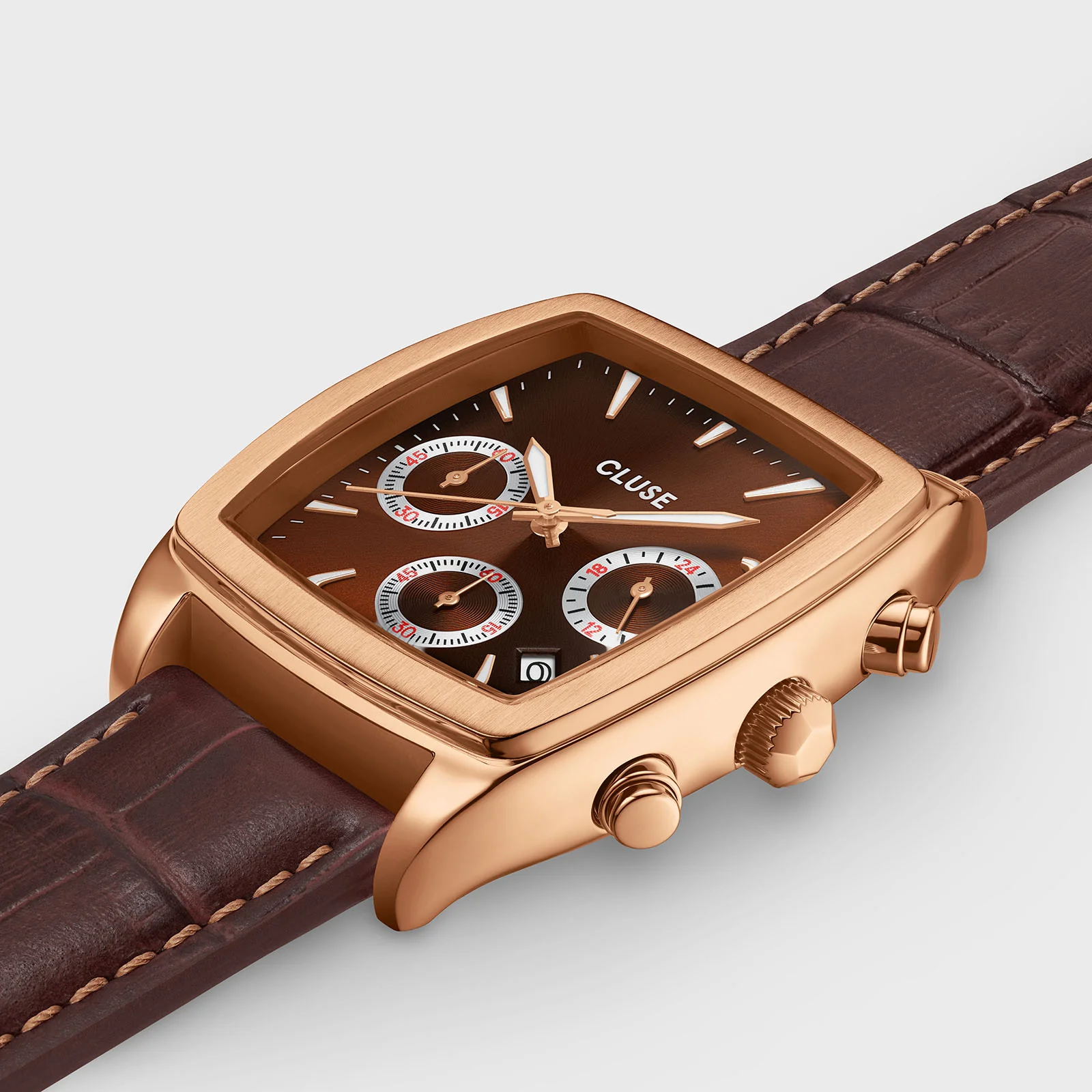 Quartaut Chrono Watch leather, Brown, Rose gold Colour - Image 3