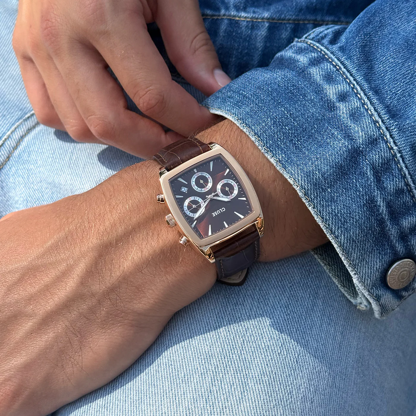Quartaut Chrono Watch leather, Brown, Rose gold Colour - Image 6