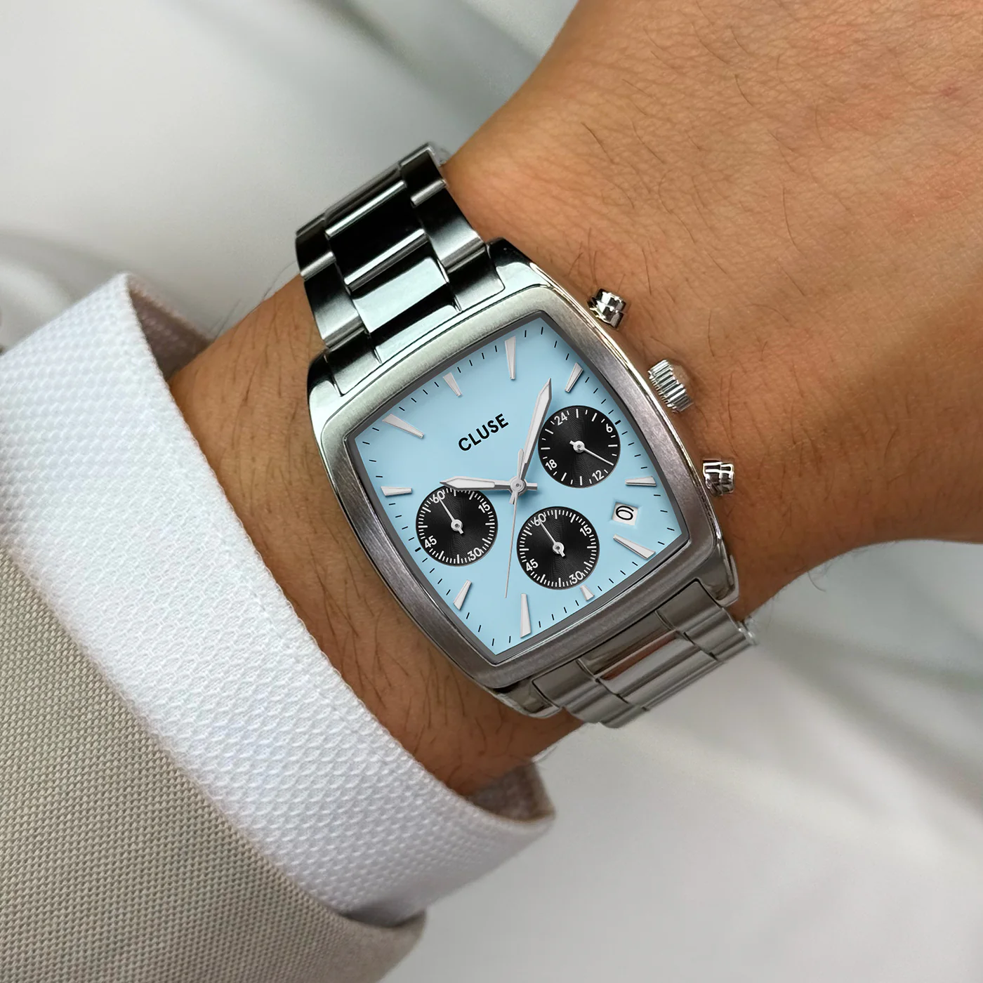Quartaut Chrono Watch Steel, Blue and Black, Silver Colour - Image 2