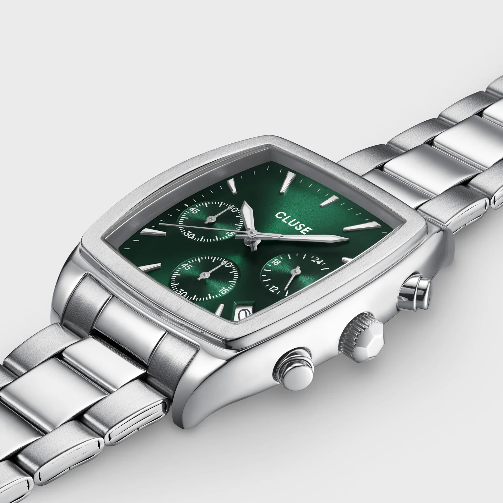 Quartaut Chrono Watch Steel, Green, Silver Colour - Image 3