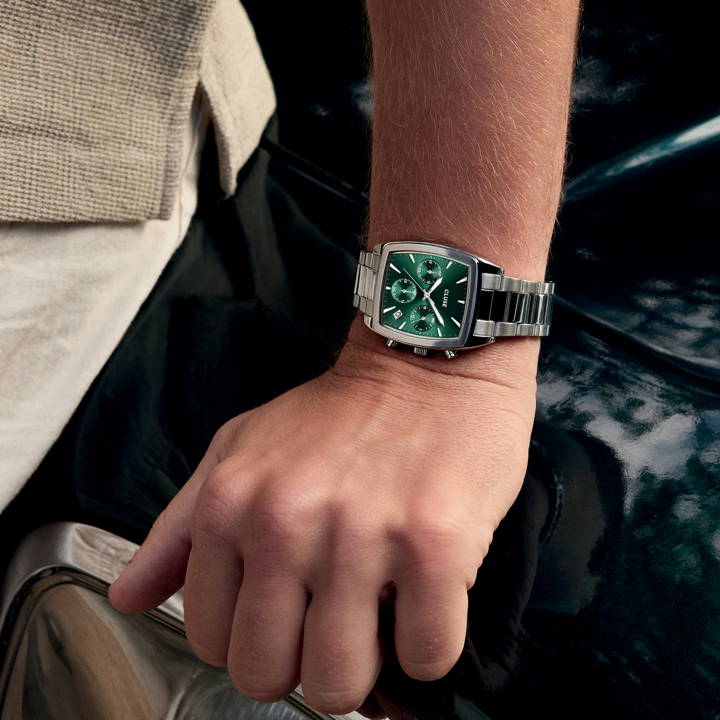 Quartaut Chrono Watch Steel, Green, Silver Colour - Image 6