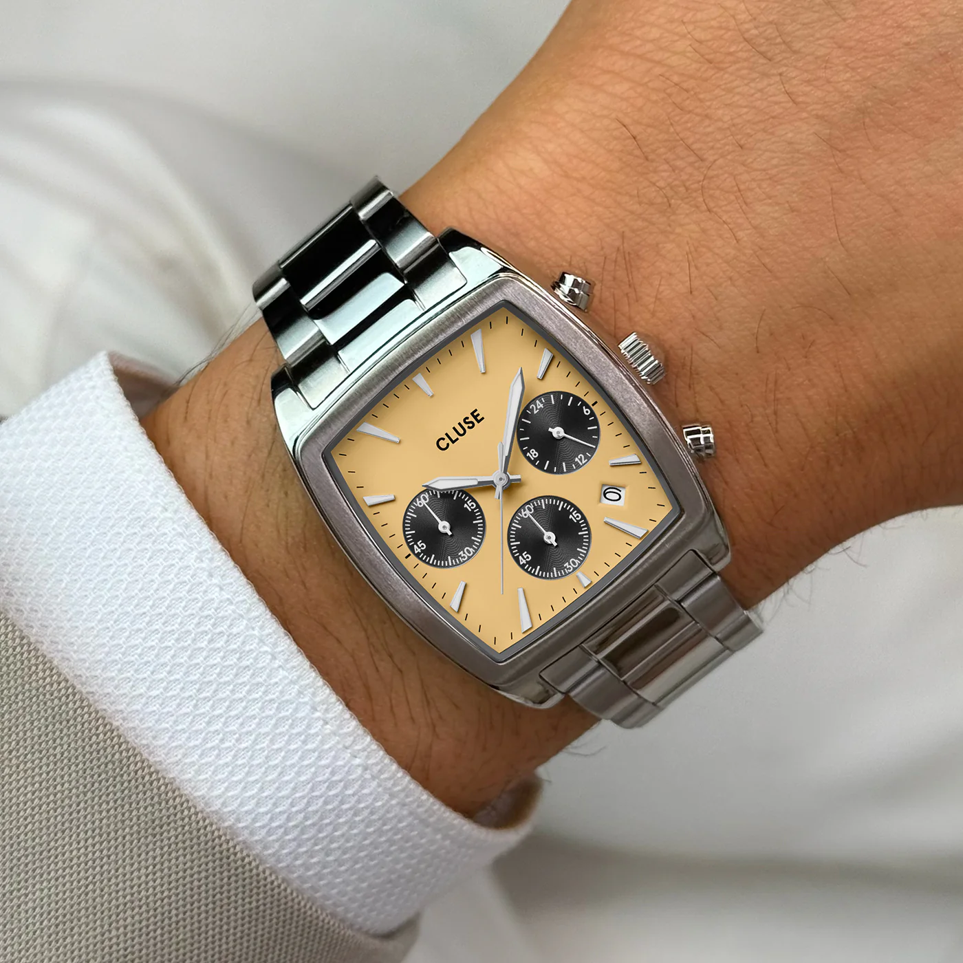 Quartaut Chrono Watch Steel, Yellow and Grey, Silver Colour - Image 2