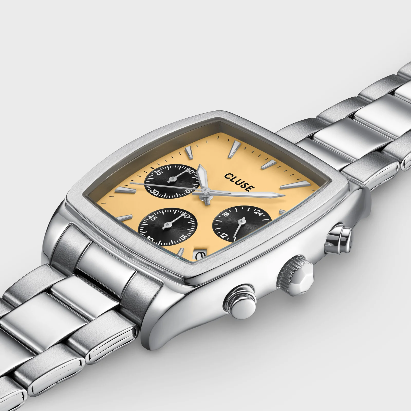 Quartaut Chrono Watch Steel, Yellow and Grey, Silver Colour - Image 3