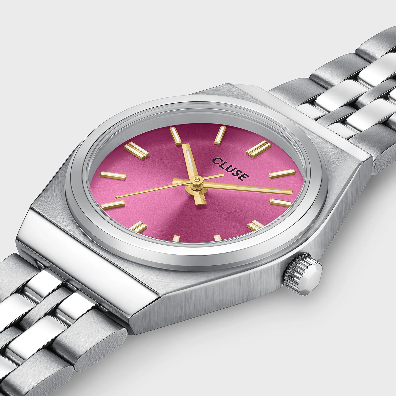 Retro 70s Mini Watch Steel, Fuchsia, Silver Colour - Image 3