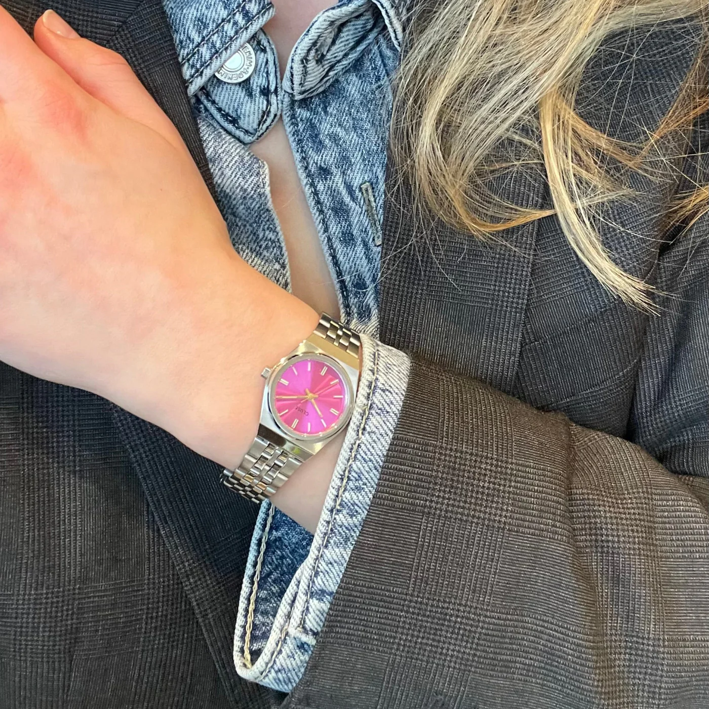 Retro 70s Mini Watch Steel, Fuchsia, Silver Colour - Image 8