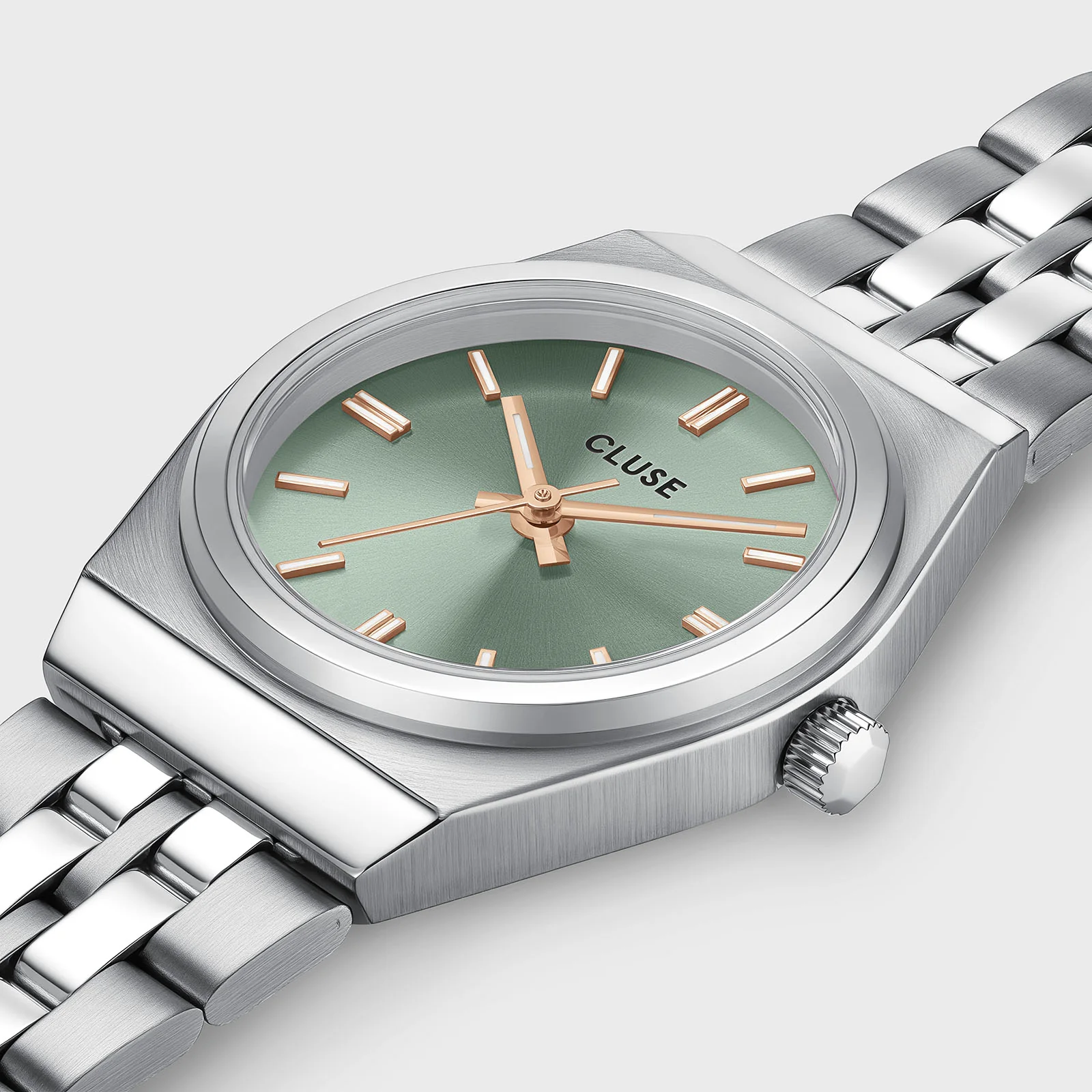 Retro 70s Mini Watch Steel, Sage Green, Silver Colour - Image 3