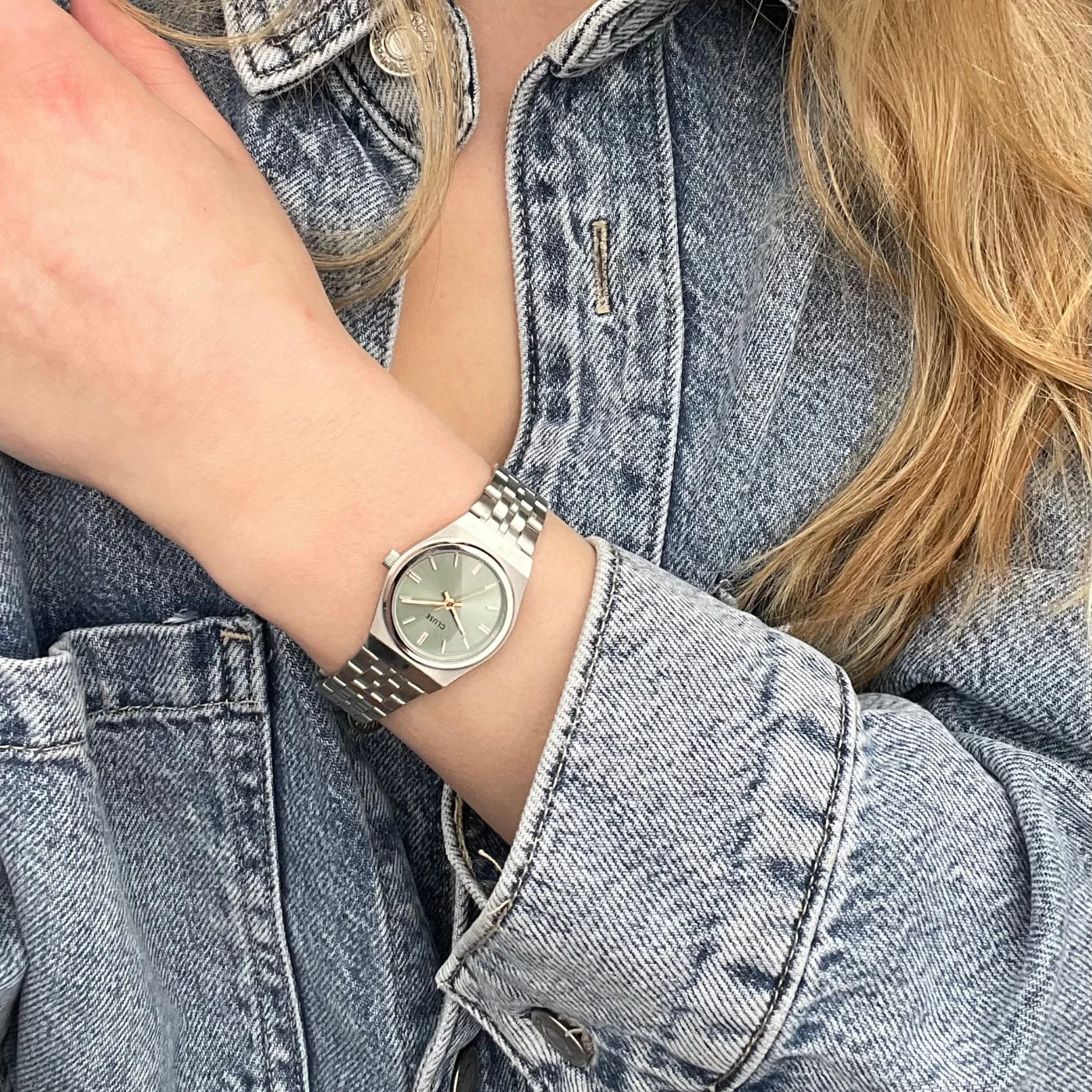 Retro 70s Mini Watch Steel, Sage Green, Silver Colour - Image 7