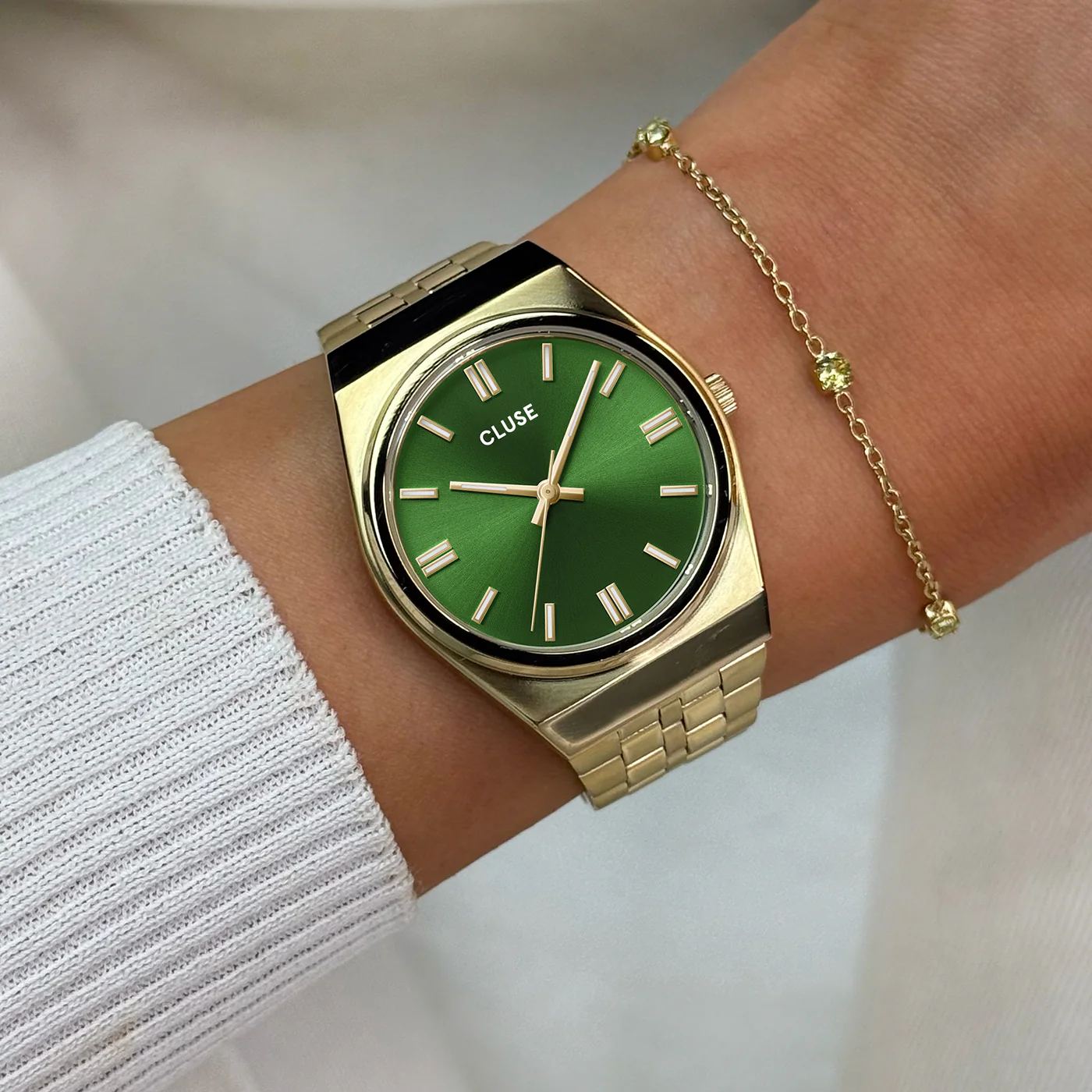 Retro 70s Watch Steel, Forest Green, Gold Colour - Image 2