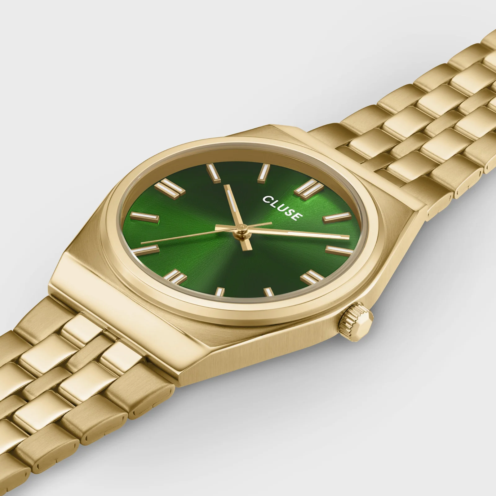 Retro 70s Watch Steel, Forest Green, Gold Colour - Image 3