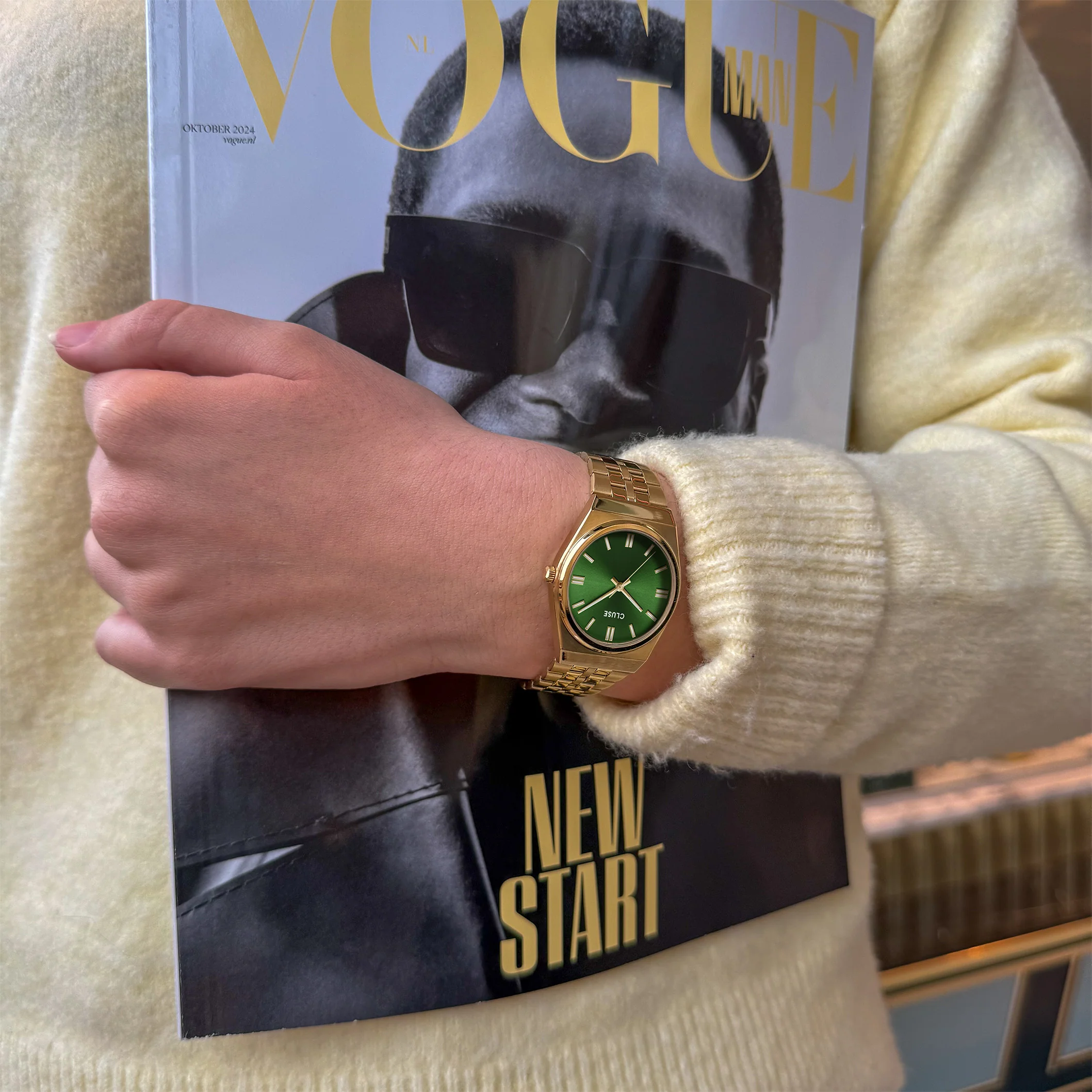 Retro 70s Watch Steel, Forest Green, Gold Colour - Image 7