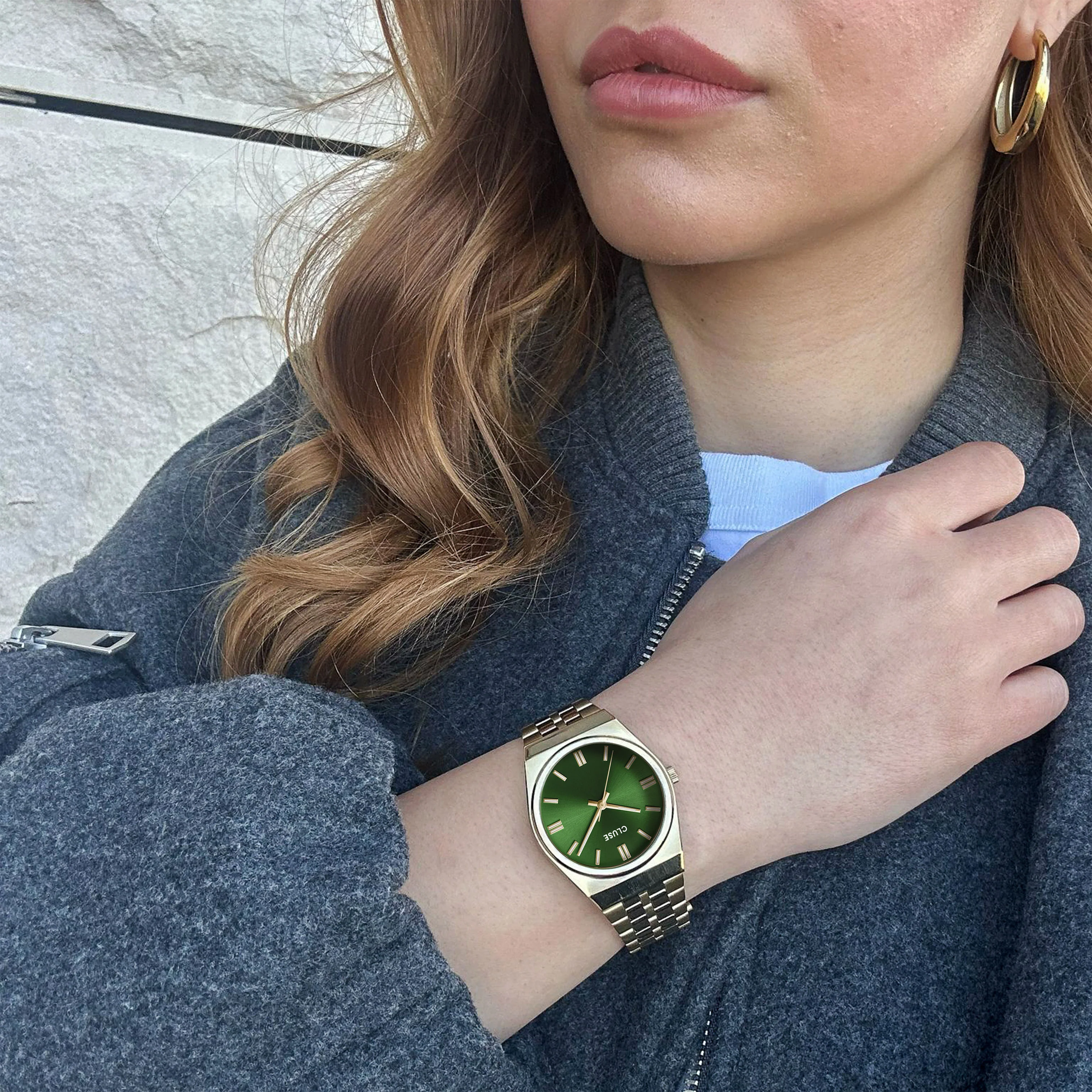 Retro 70s Watch Steel, Forest Green, Gold Colour - Image 8