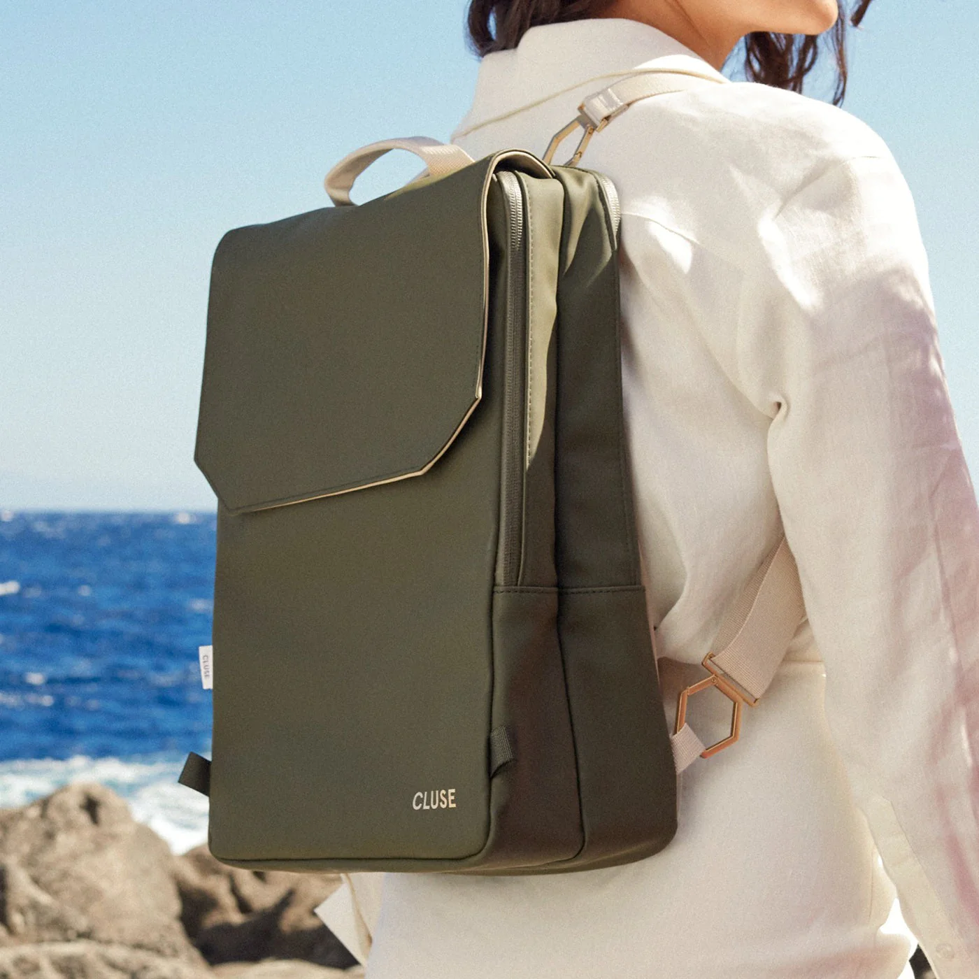 Le Réversible Backpack, Dark Green Moss, Gold Colour - Image 11