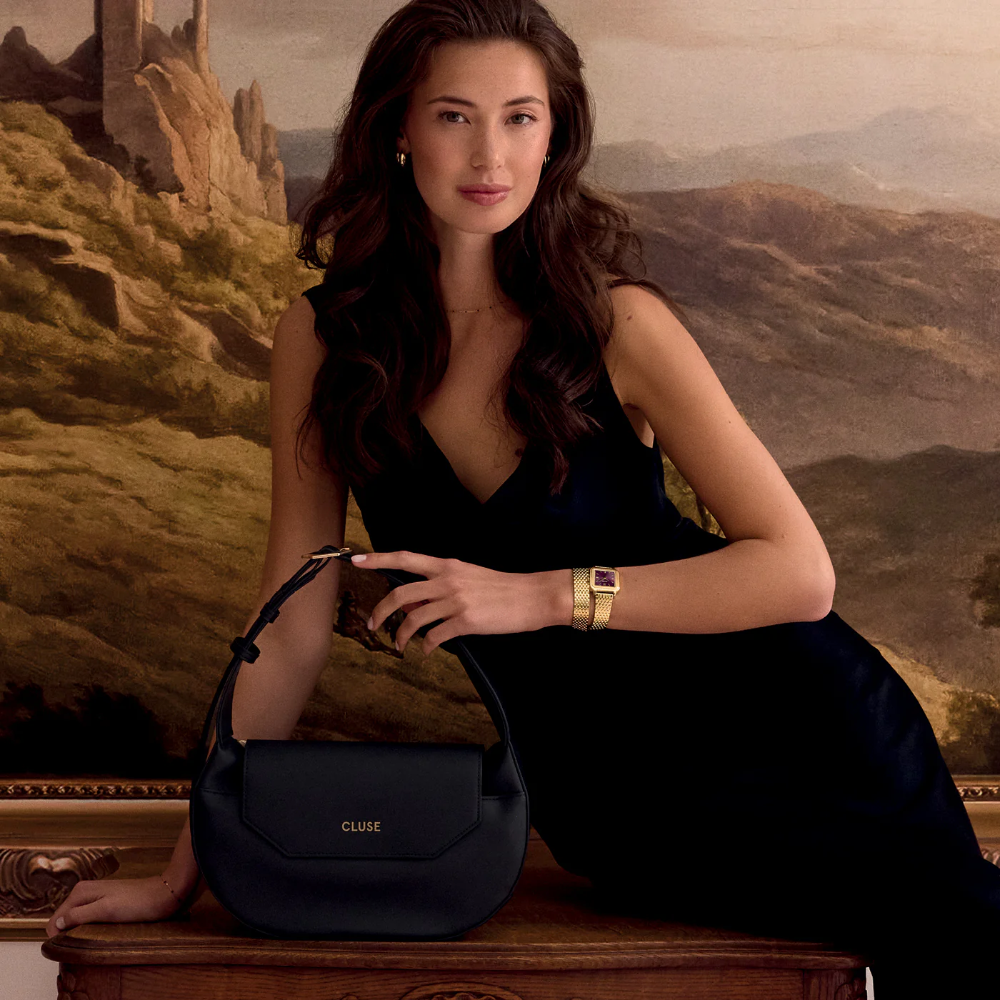 Sacroisé Crossbody Bag, Black, Gold Colour - Image 8