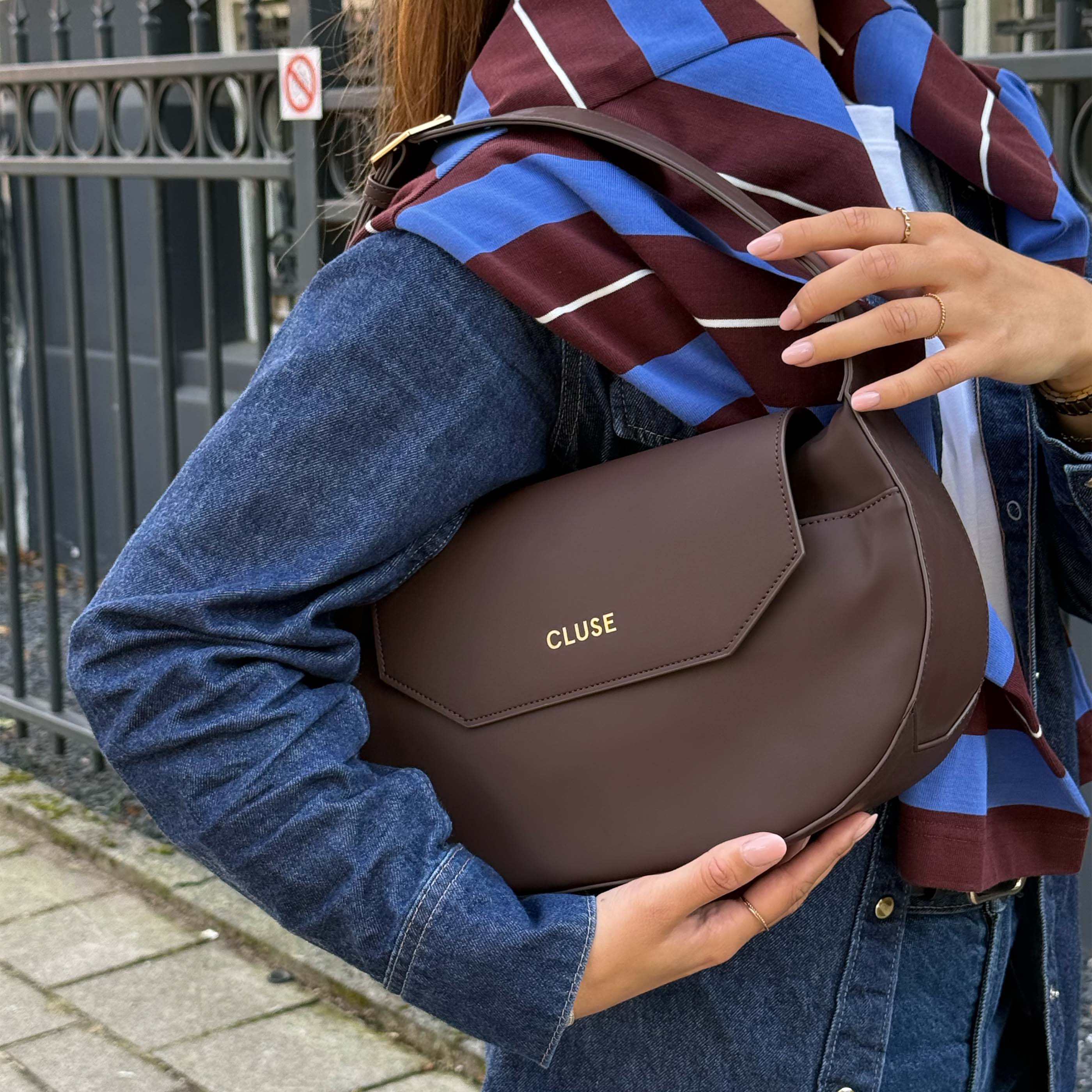 Sacroisé Crossbody Bag, Dark Brown, Gold Colour - Image 10