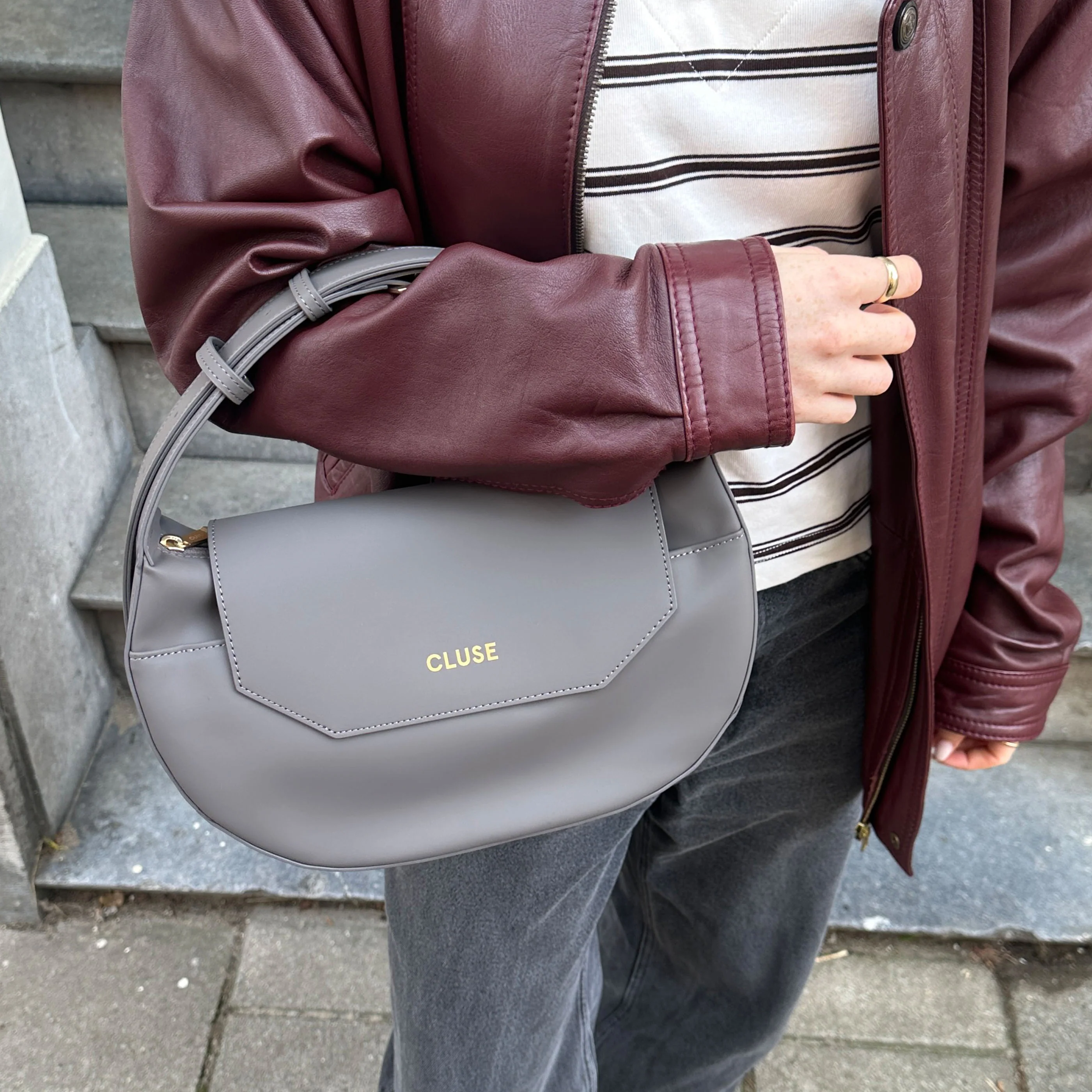 Sacroisé Crossbody Bag, Dark Grey, Gold Colour - Image 7