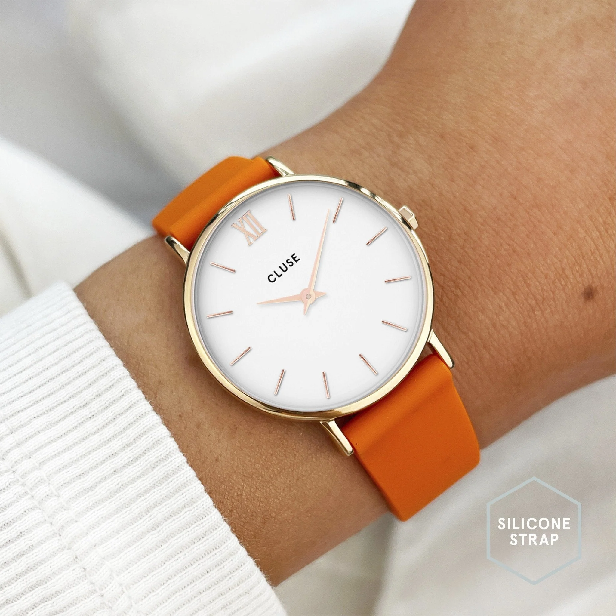 Strap 16 mm Silicone Orange, Rose Gold Colour - Image 2