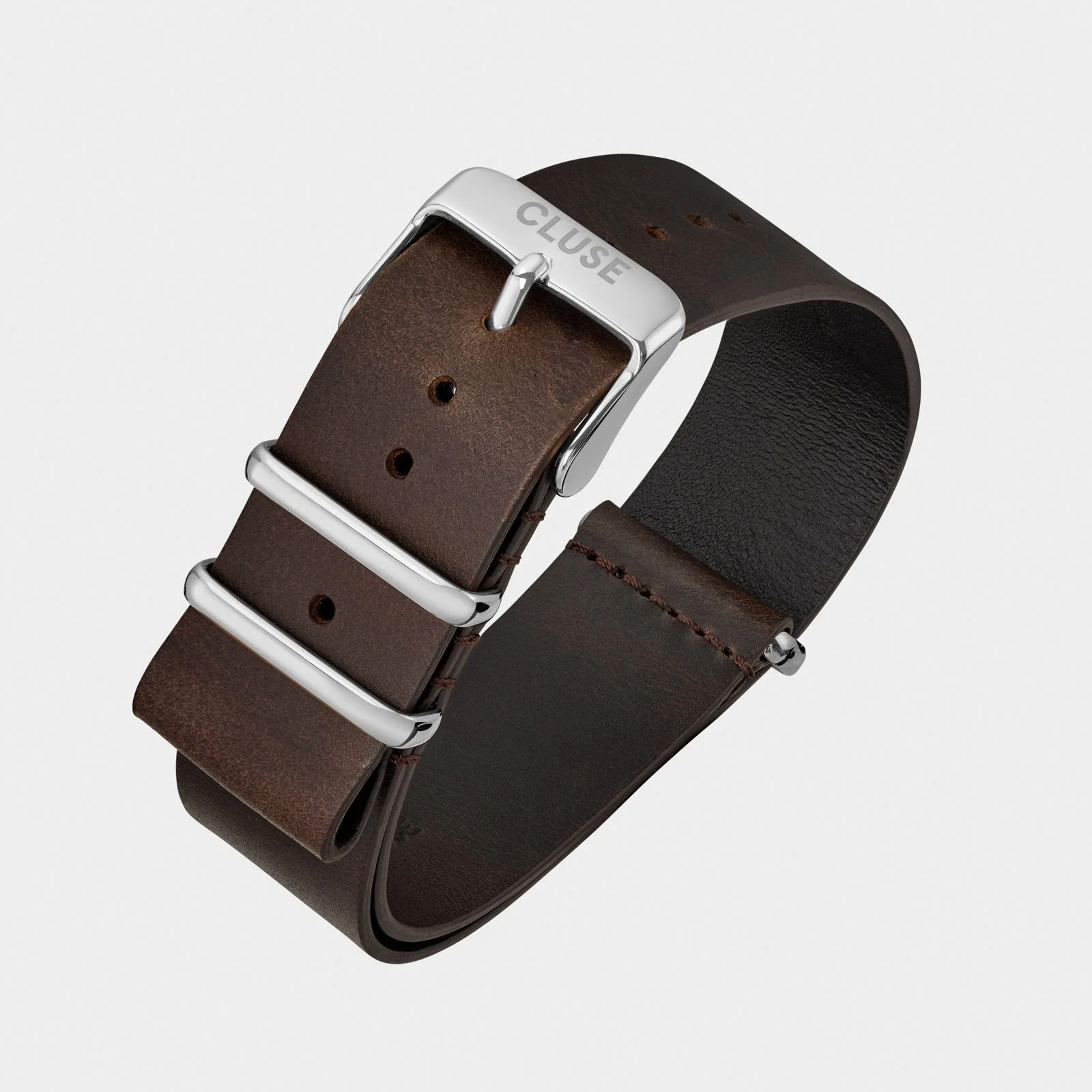 Strap 20 mm Nato Leather Brown, Silver Colour - Image 3