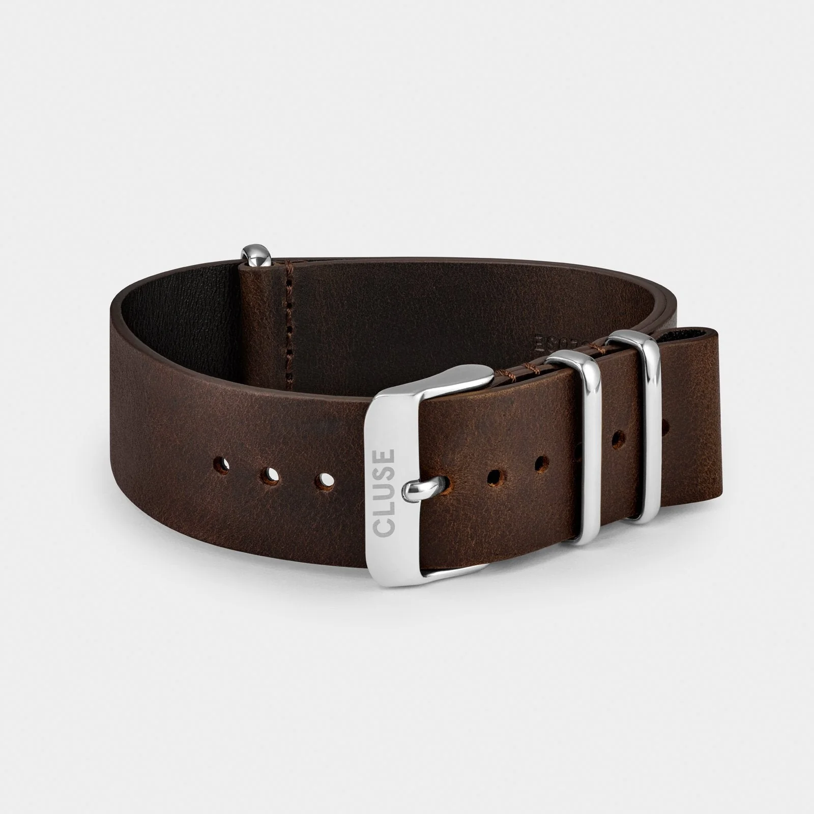 Strap 20 mm Nato Leather Brown, Silver Colour - Image 4