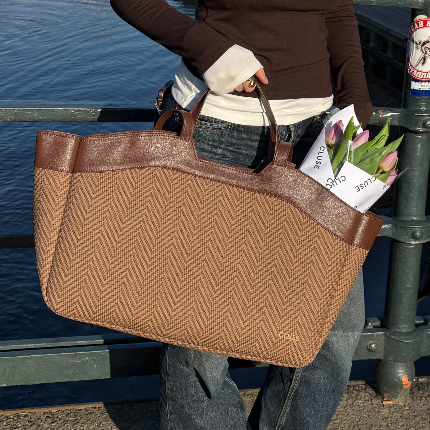 Tote Bag, Textured Tan Colour - Image 8