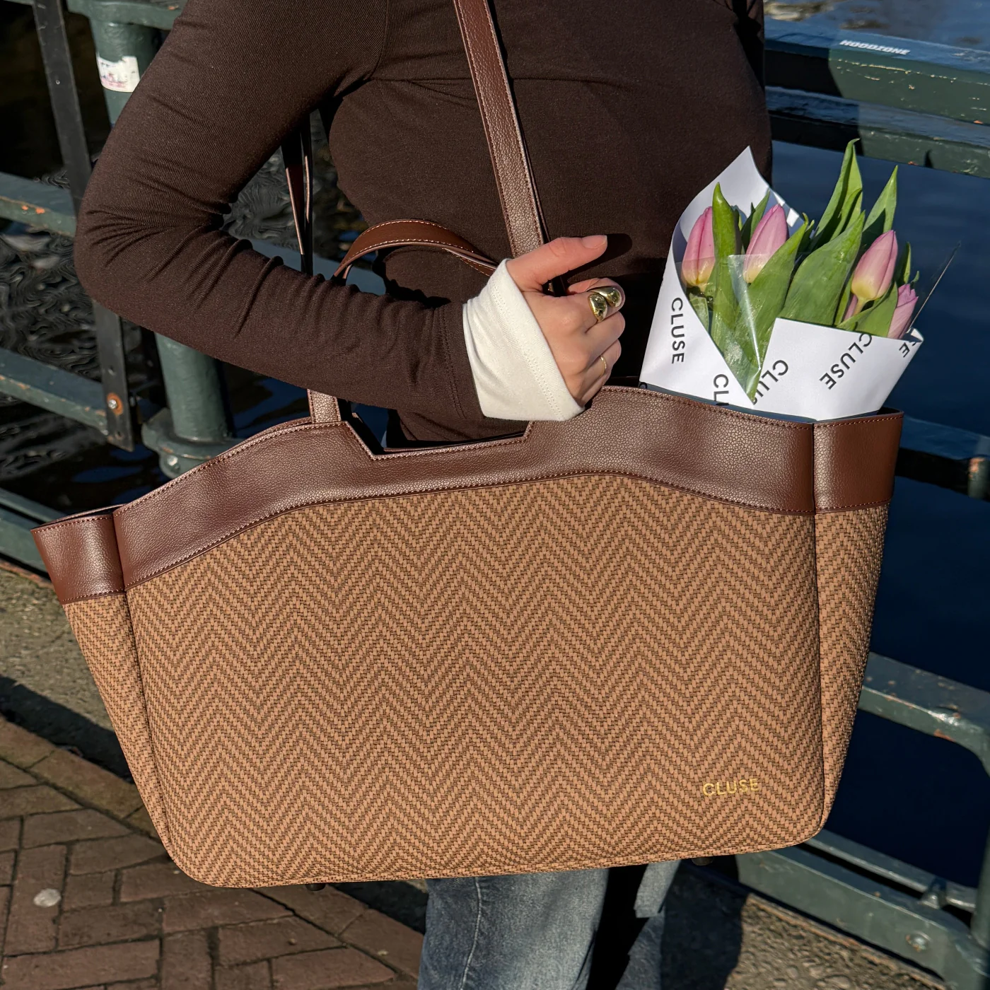 Tote Bag, Textured Tan Colour - Image 9
