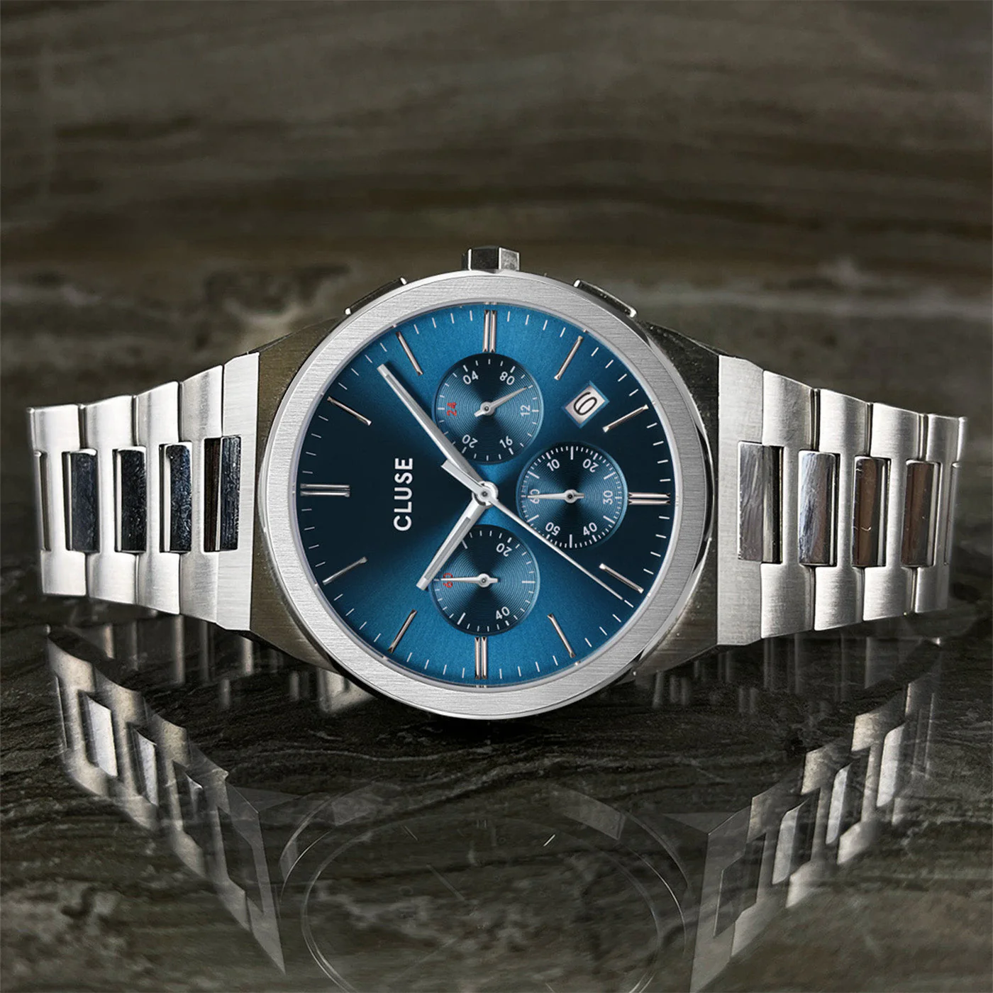 Vigoureux Chrono Watch Steel, Blue, Silver Colour - Image 3