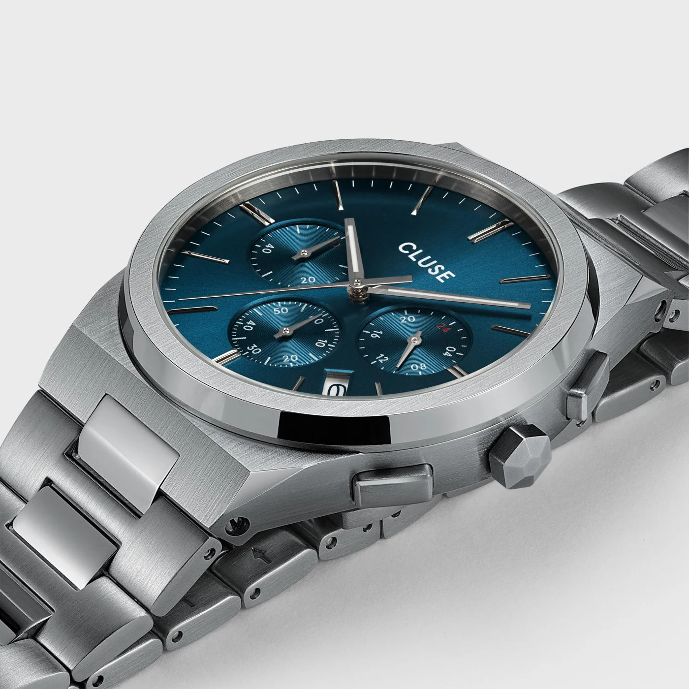 Vigoureux Chrono Watch Steel, Blue, Silver Colour - Image 4