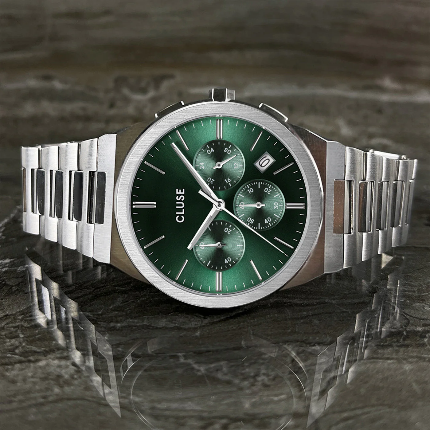 Vigoureux Chrono Watch Steel, Green, Silver Colour - Image 3