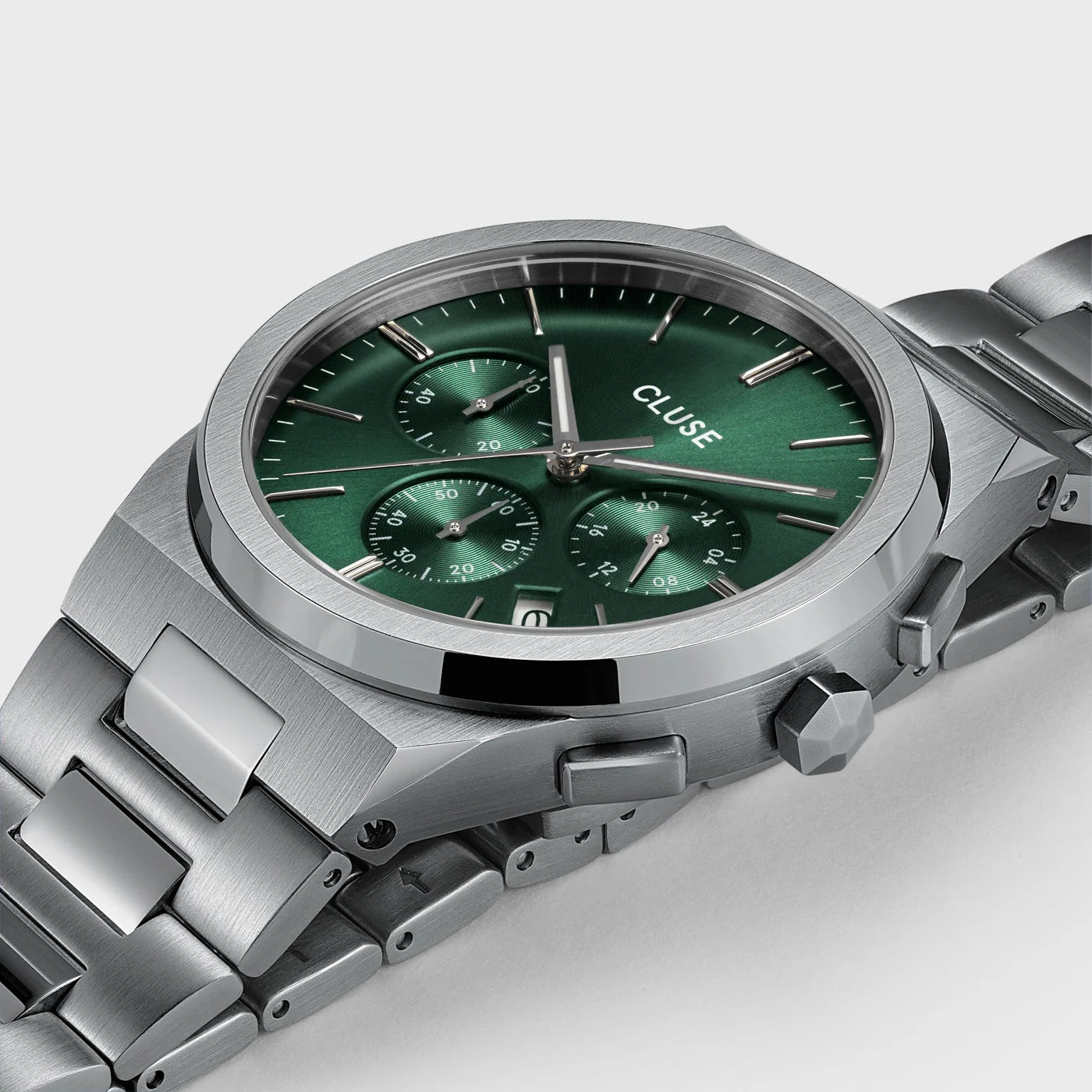 Vigoureux Chrono Watch Steel, Green, Silver Colour - Image 4