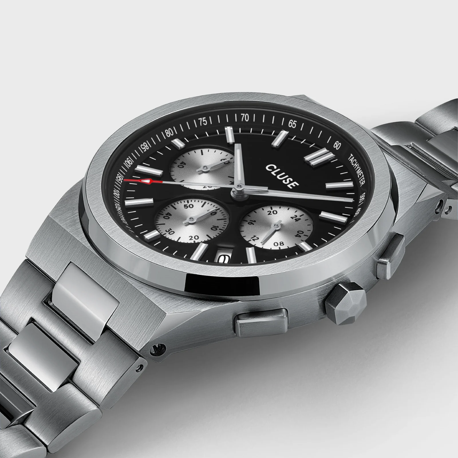 Vigoureux Chrono Watch Steel, Black, Silver Colour - Image 3