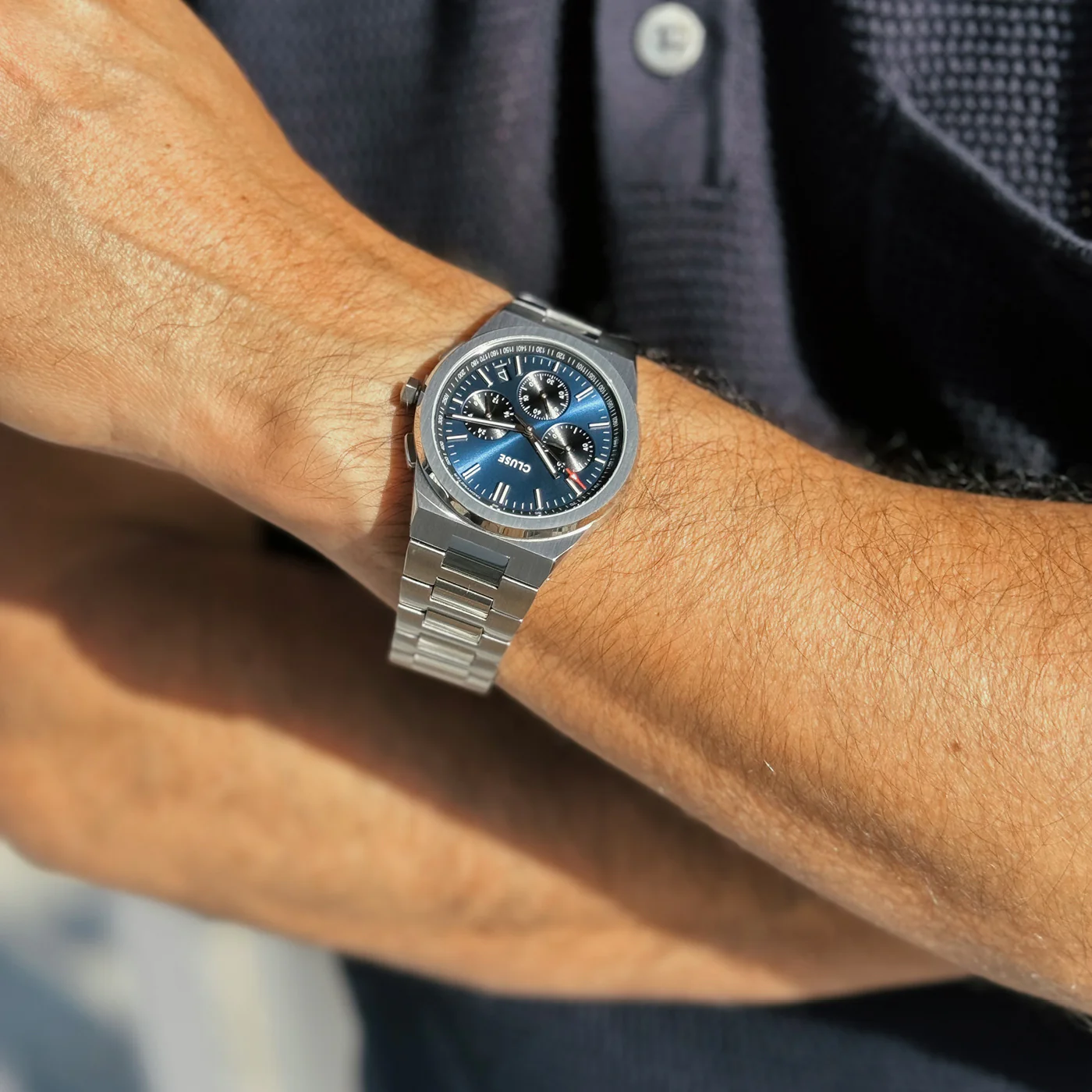 Vigoureux Chrono Watch Steel, Dark Blue, Silver Colour - Image 10