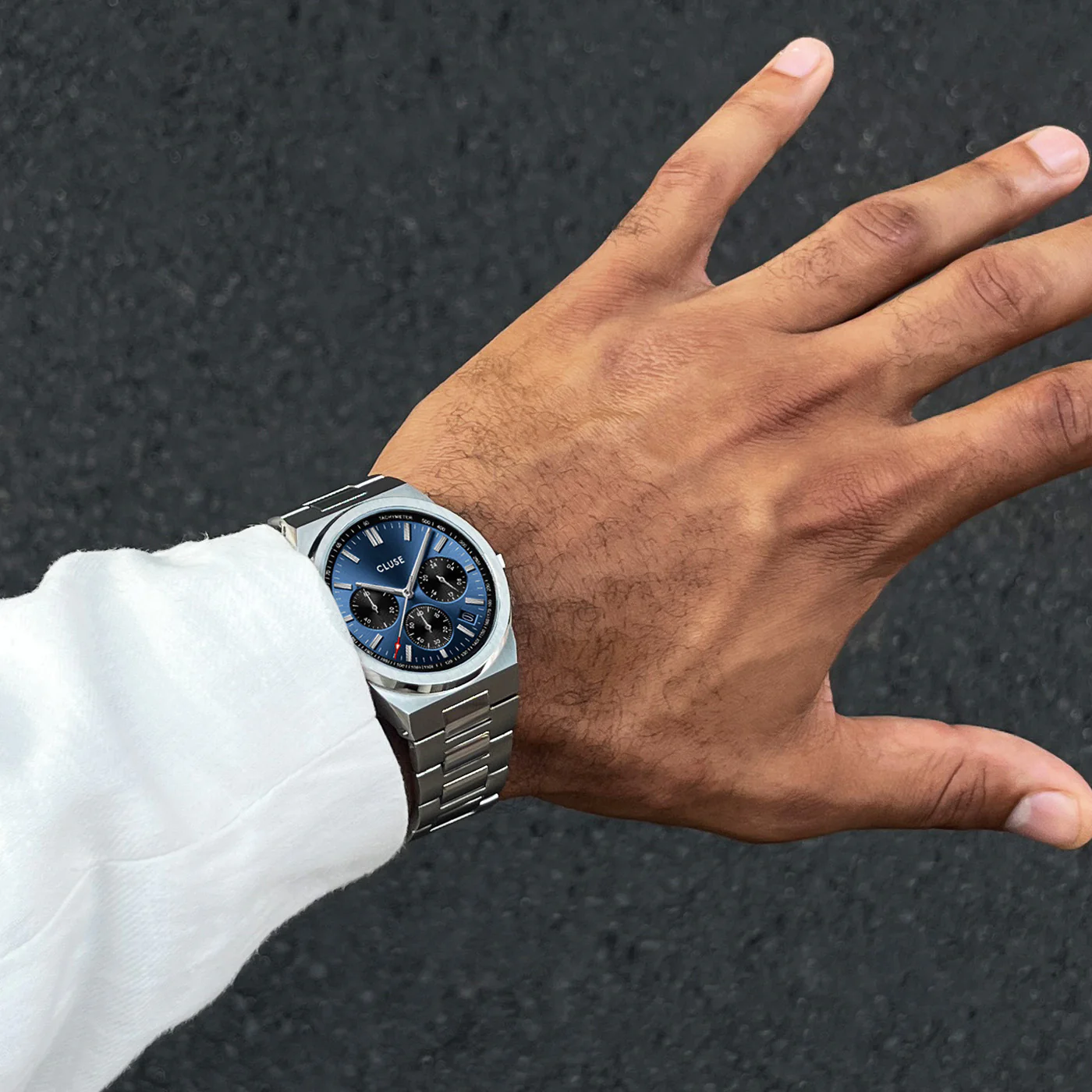 Vigoureux Chrono Watch Steel, Dark Blue, Silver Colour - Image 8