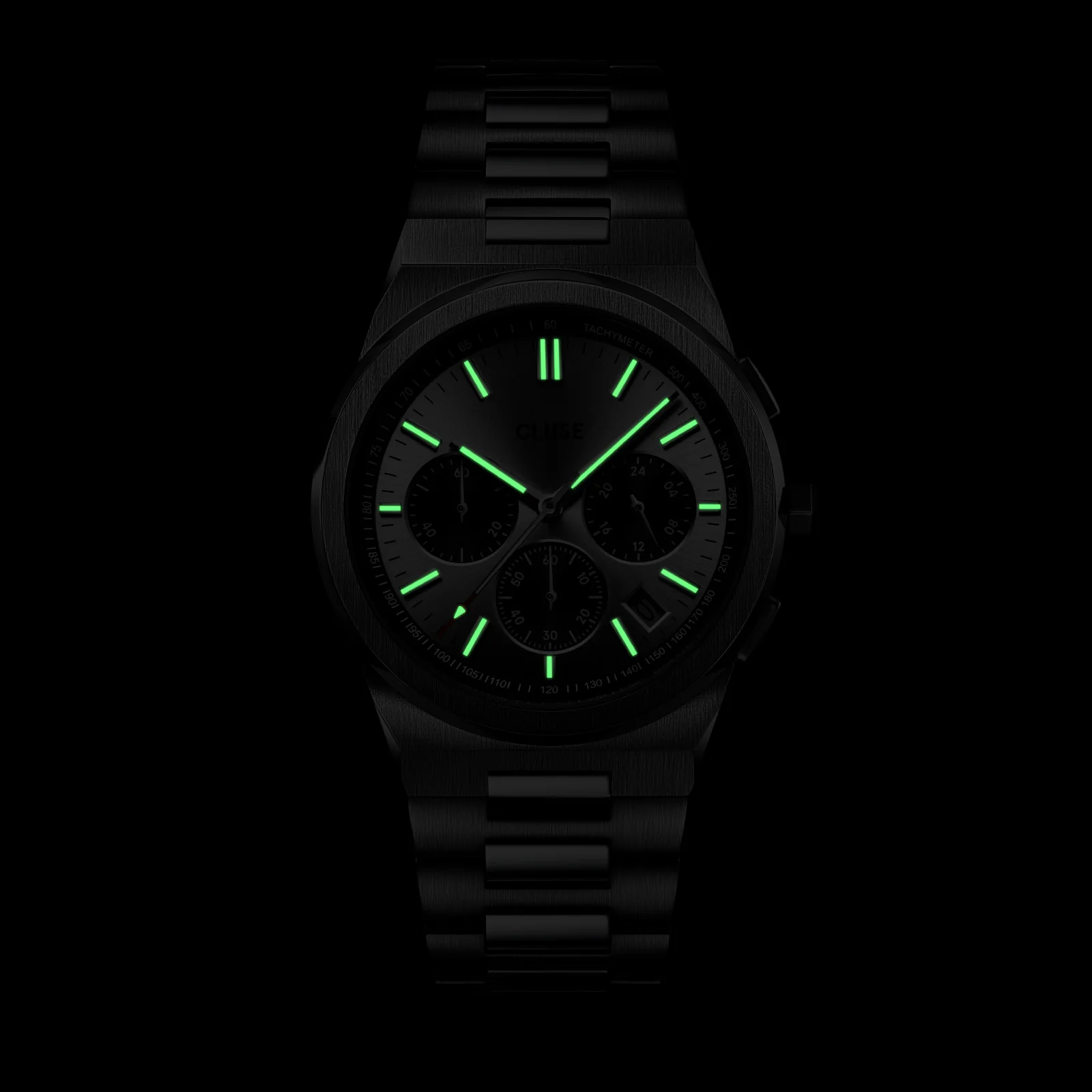 Vigoureux Chrono Watch Steel, Black, Full Silver Colour - Image 4