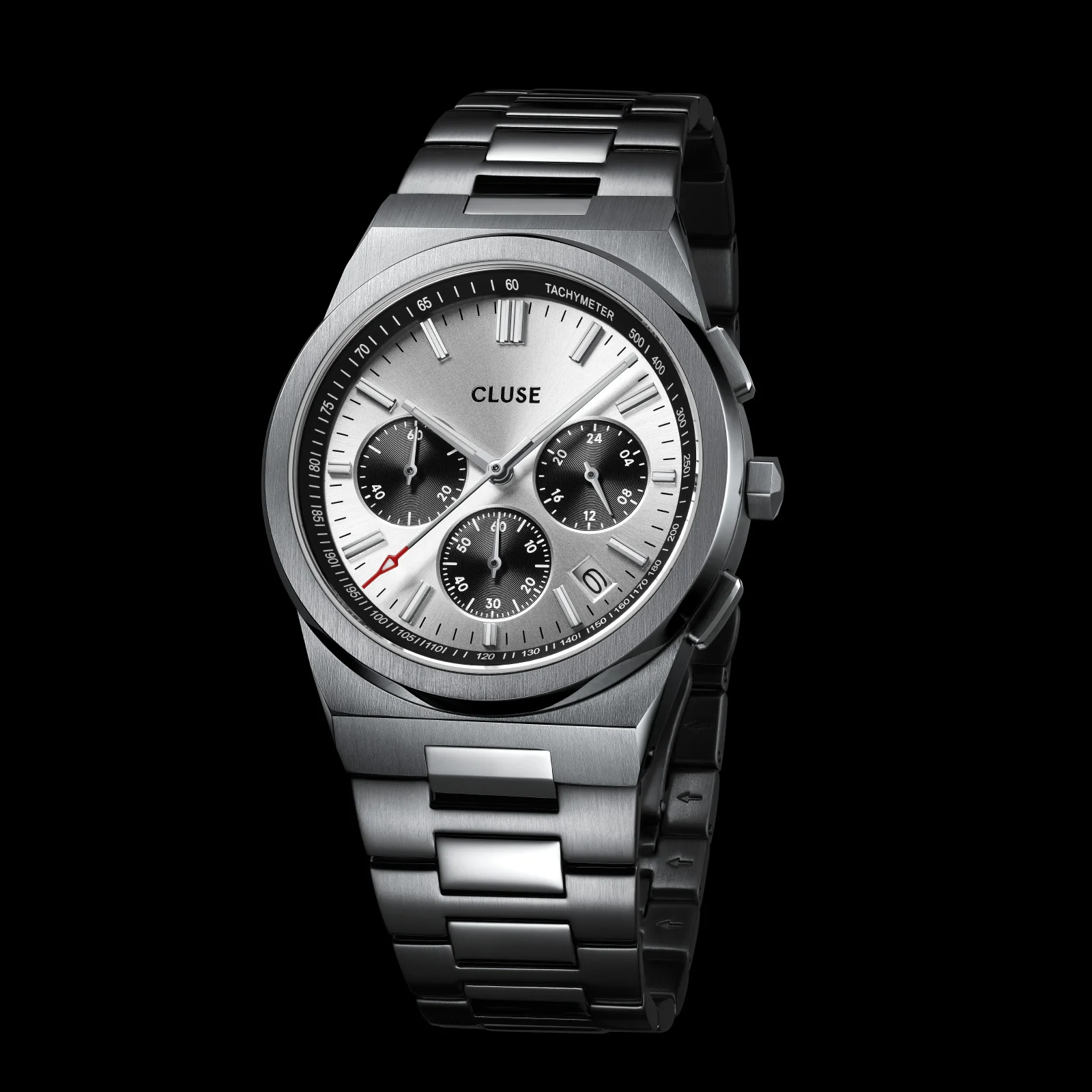Vigoureux Chrono Watch Steel, Black, Full Silver Colour - Image 7