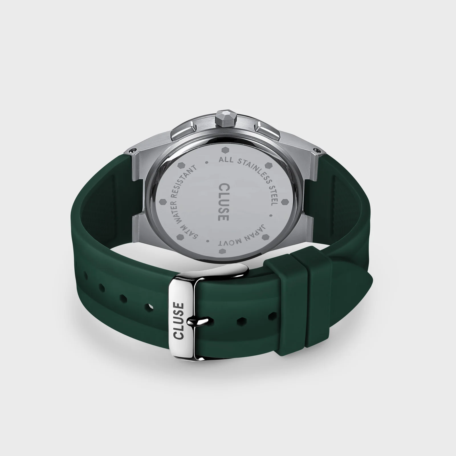 Vigoureux Chrono Watch Silicone Green, Silver Colour - Image 4
