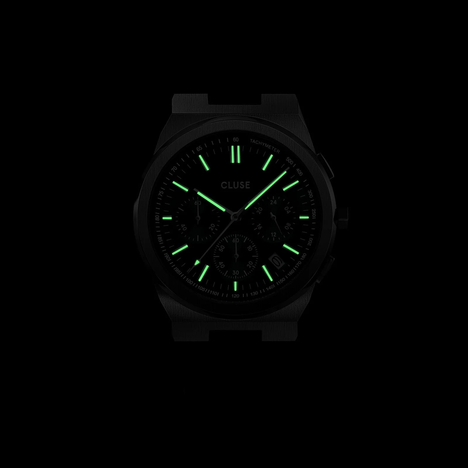 Vigoureux Chrono Watch Silicone Green, Silver Colour - Image 7
