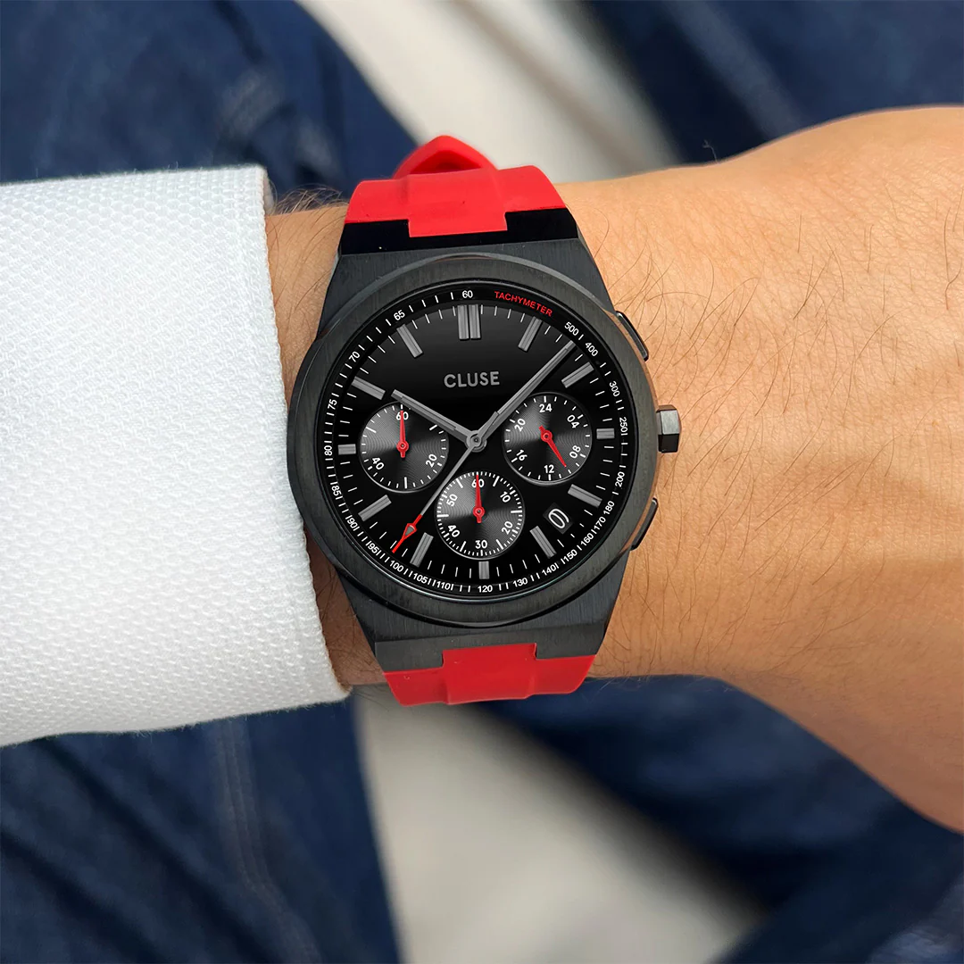 Vigoureux Chrono Watch Silicone Red, Black Colour - Image 2