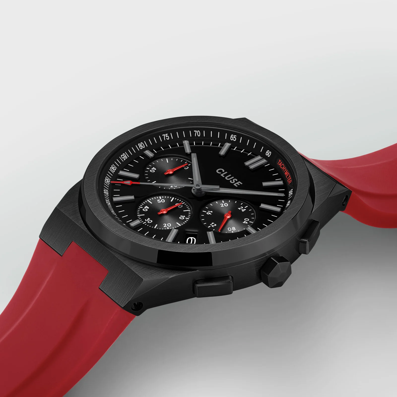 Vigoureux Chrono Watch Silicone Red, Black Colour - Image 3