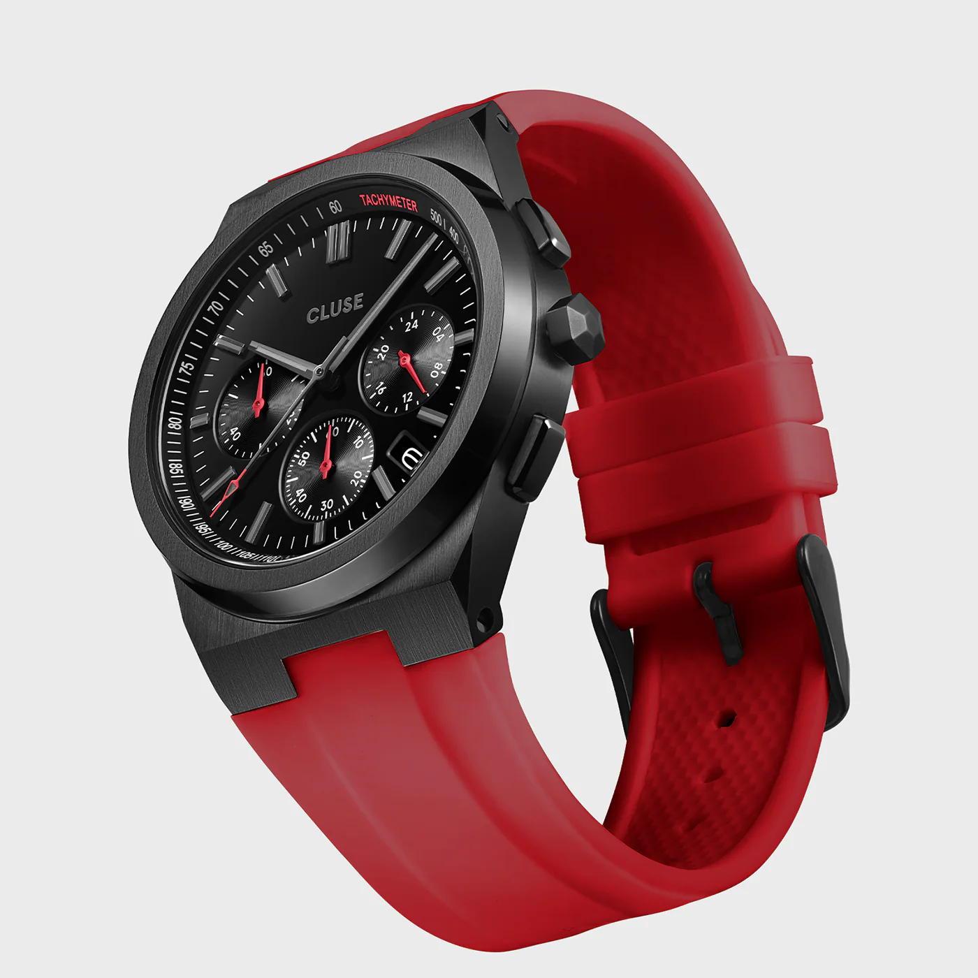 Vigoureux Chrono Watch Silicone Red, Black Colour - Image 6