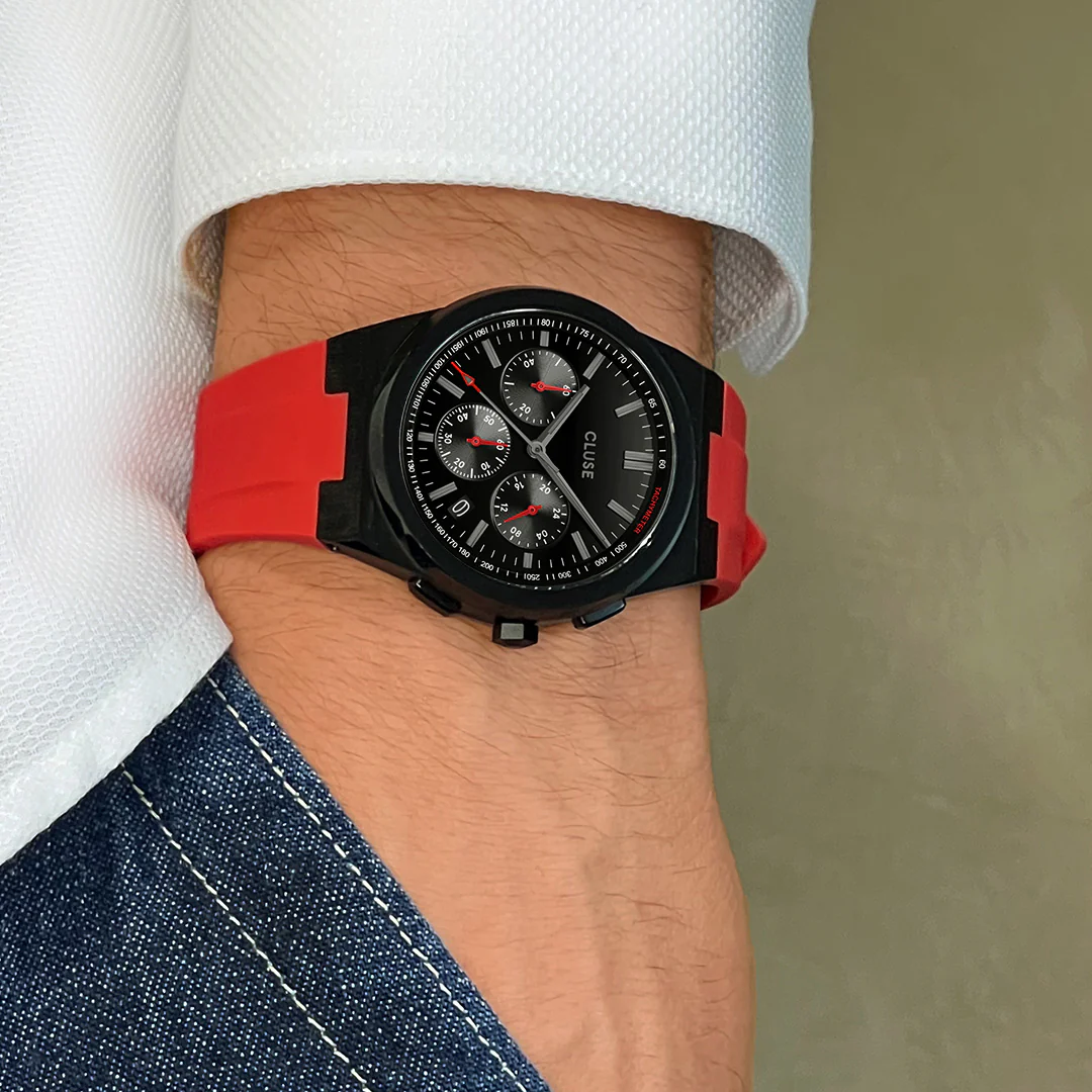 Vigoureux Chrono Watch Silicone Red, Black Colour - Image 9