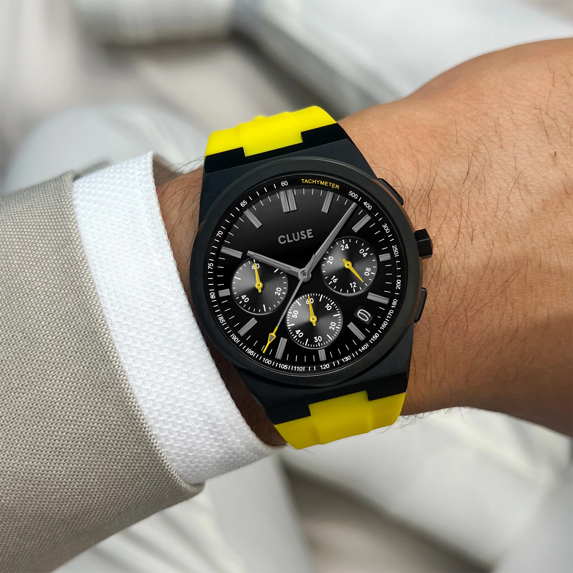Vigoureux Chrono Watch Silicone Yellow, Black Colour - Image 10