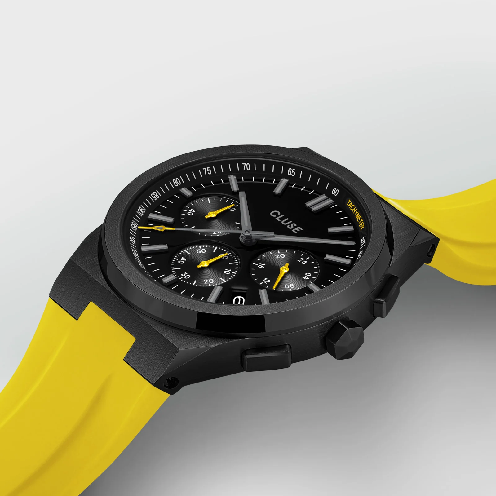 Vigoureux Chrono Watch Silicone Yellow, Black Colour - Image 3