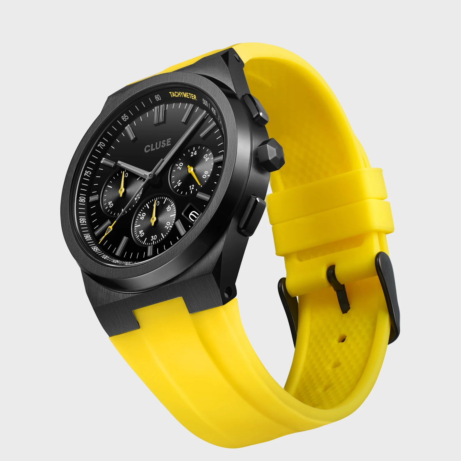 Vigoureux Chrono Watch Silicone Yellow, Black Colour - Image 6