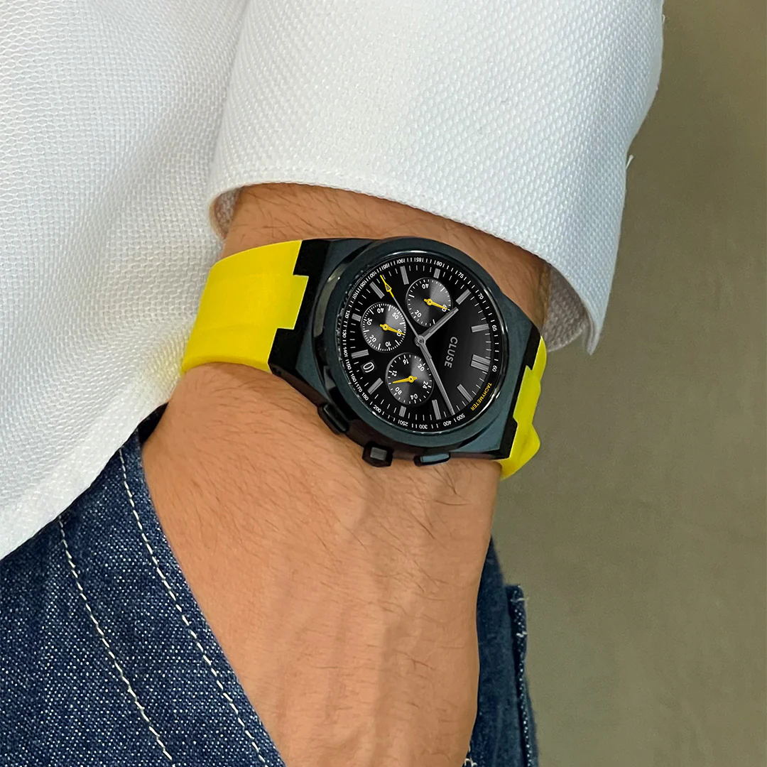 Vigoureux Chrono Watch Silicone Yellow, Black Colour - Image 9