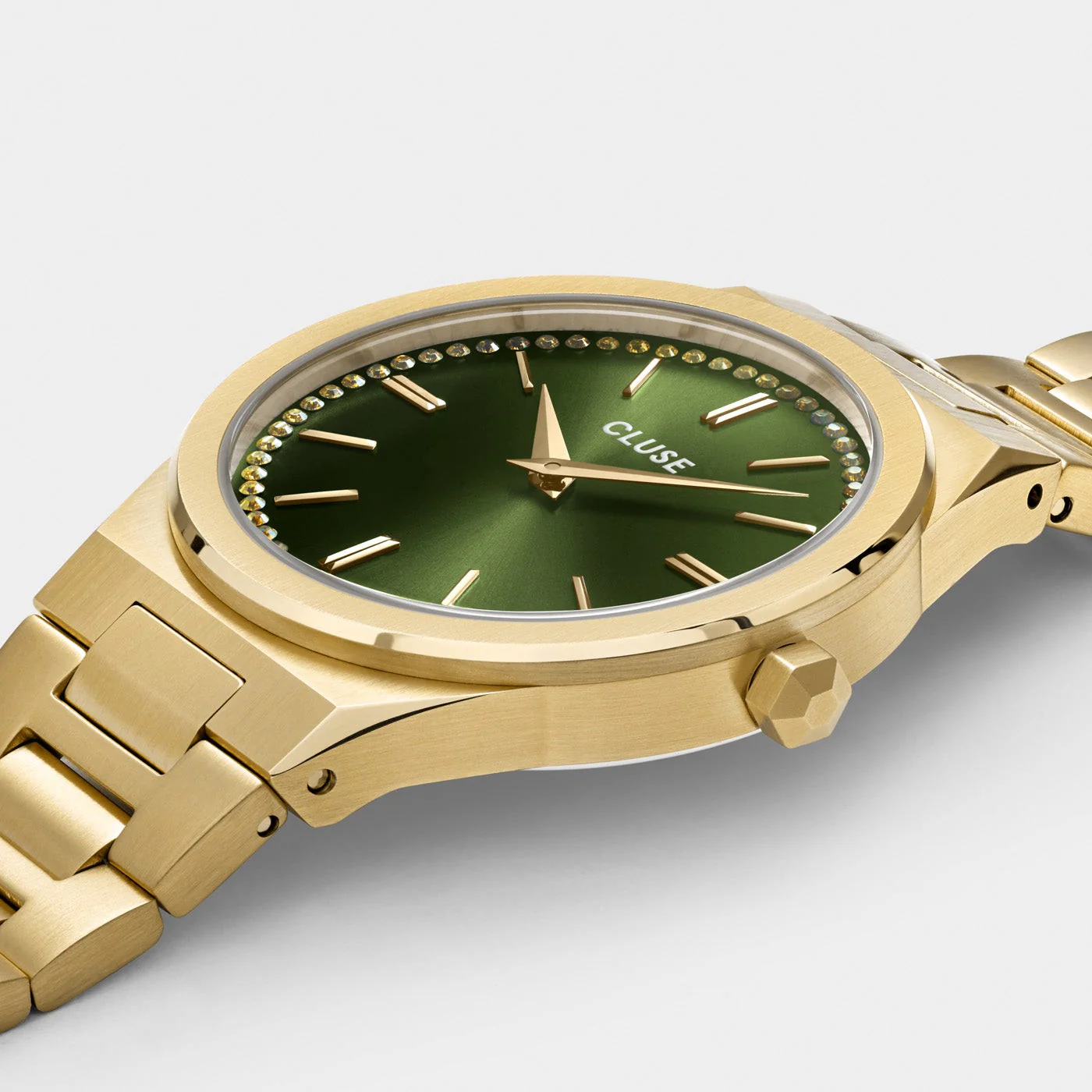 Vigoureux Watch Steel, Green Stones, Gold Colour - Image 3